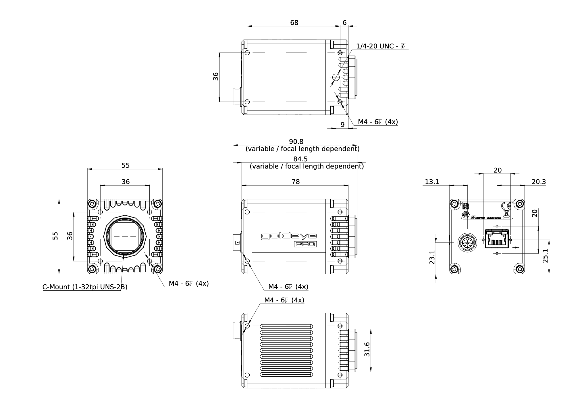 Goldeye Pro mechanical interface 2D drawing